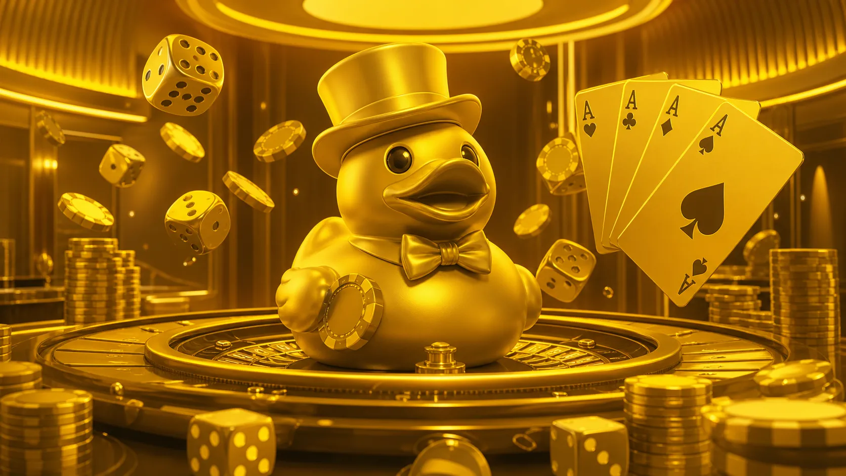 Luxury casino-themed hero banner for Duckysino featuring elegant art-deco design and premium gaming elements.